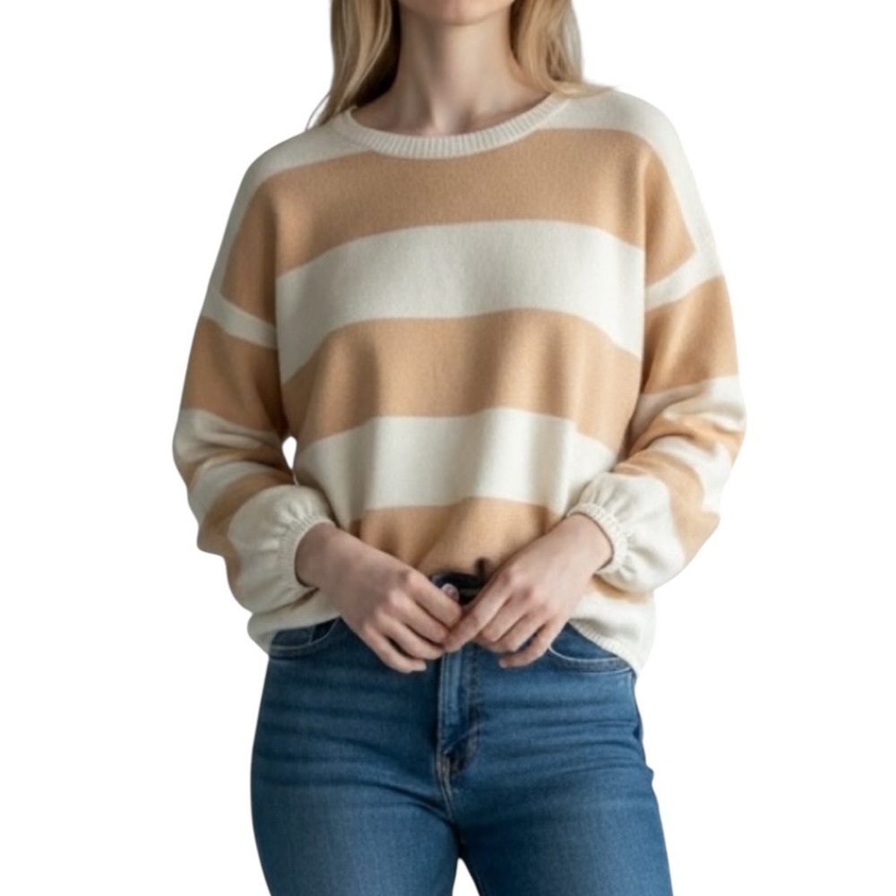 SABO Chunky Knit Slouchy Striped Balloon Sleeve Sweater